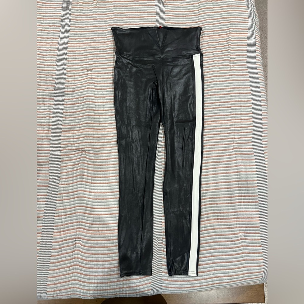 Spanx black with racing stripe athletic leggings size L